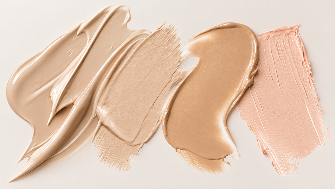 Creamy complexion texture swatches representing CC cream and tinted SPF finishes