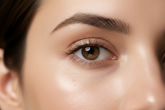 `Close-up of smooth, hydrated under-eye skin — eye cream for dark circles`