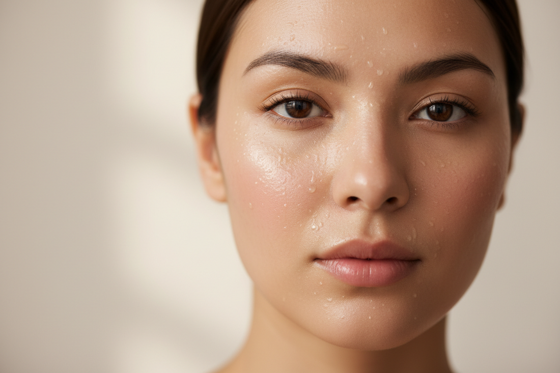 Woman with dewy, plump, hydrated skin — hyaluronic acid skincare