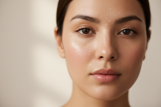 Woman with dewy, plump, hydrated skin — hyaluronic acid skincare