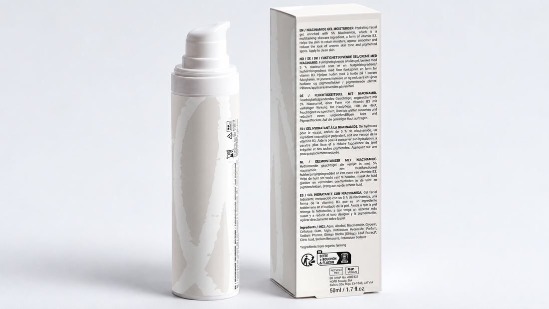 Lueur Beauté Niacinamide Gel Moisturiser packaging with a visible INCI ingredient list