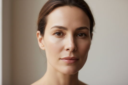 Close-up of smooth, firm skin illustrating the anti-aging benefits of peptide serum by Lueur Beaué