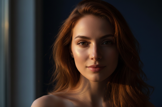 Confident young woman with glowing skin in golden morning light — skincare in your 20s guide by Lueur Beauté