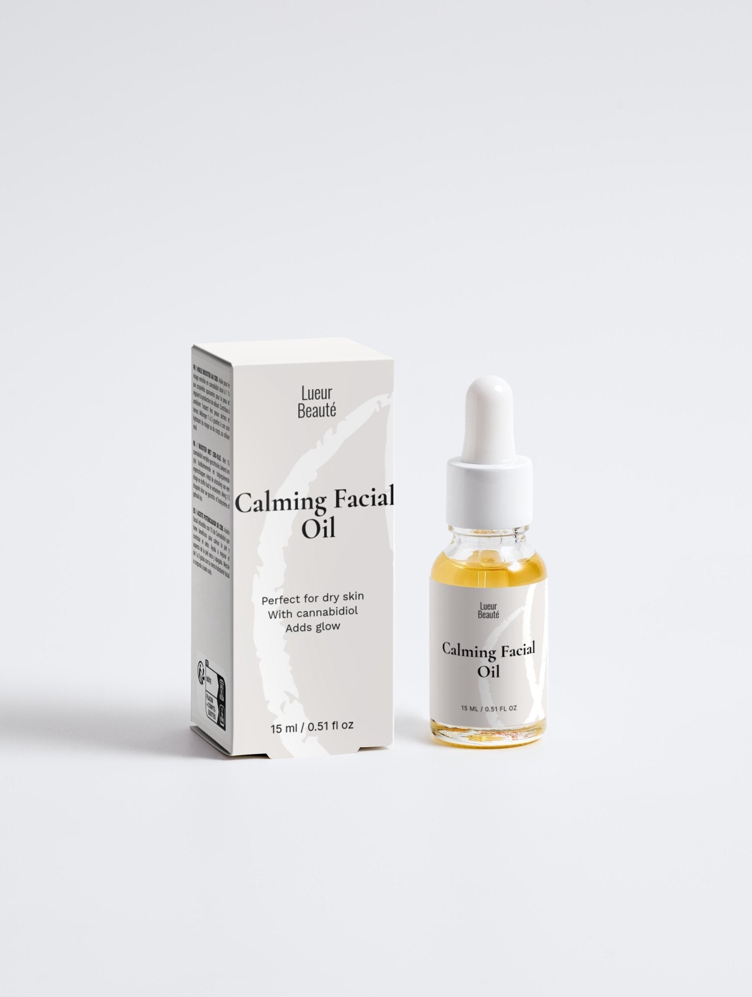Calming Facial Oil bottle and packaging on a clean white background.