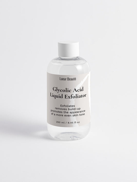 Bottle of Glycolic Acid Liquid Exfoliator on a white background