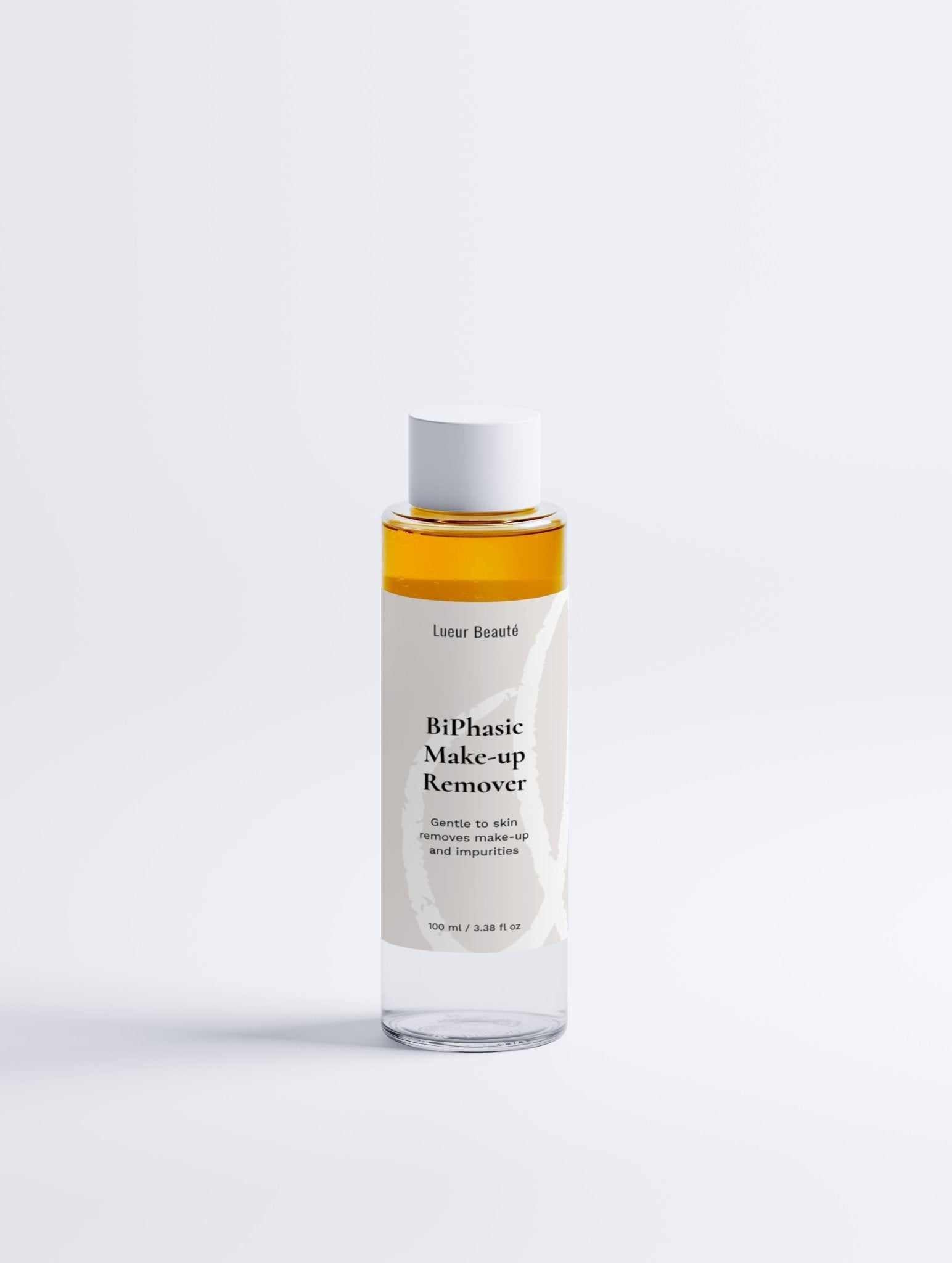 BiPhasic Make-up Remover bottle with a white label on a light gray background