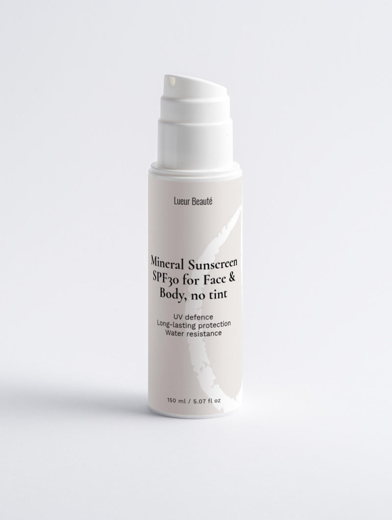 Mineral Sunscreen SPF30 for Face & Body – Broad Spectrum Sun Protection, No Tint, 150 ml - Lueur Beauté