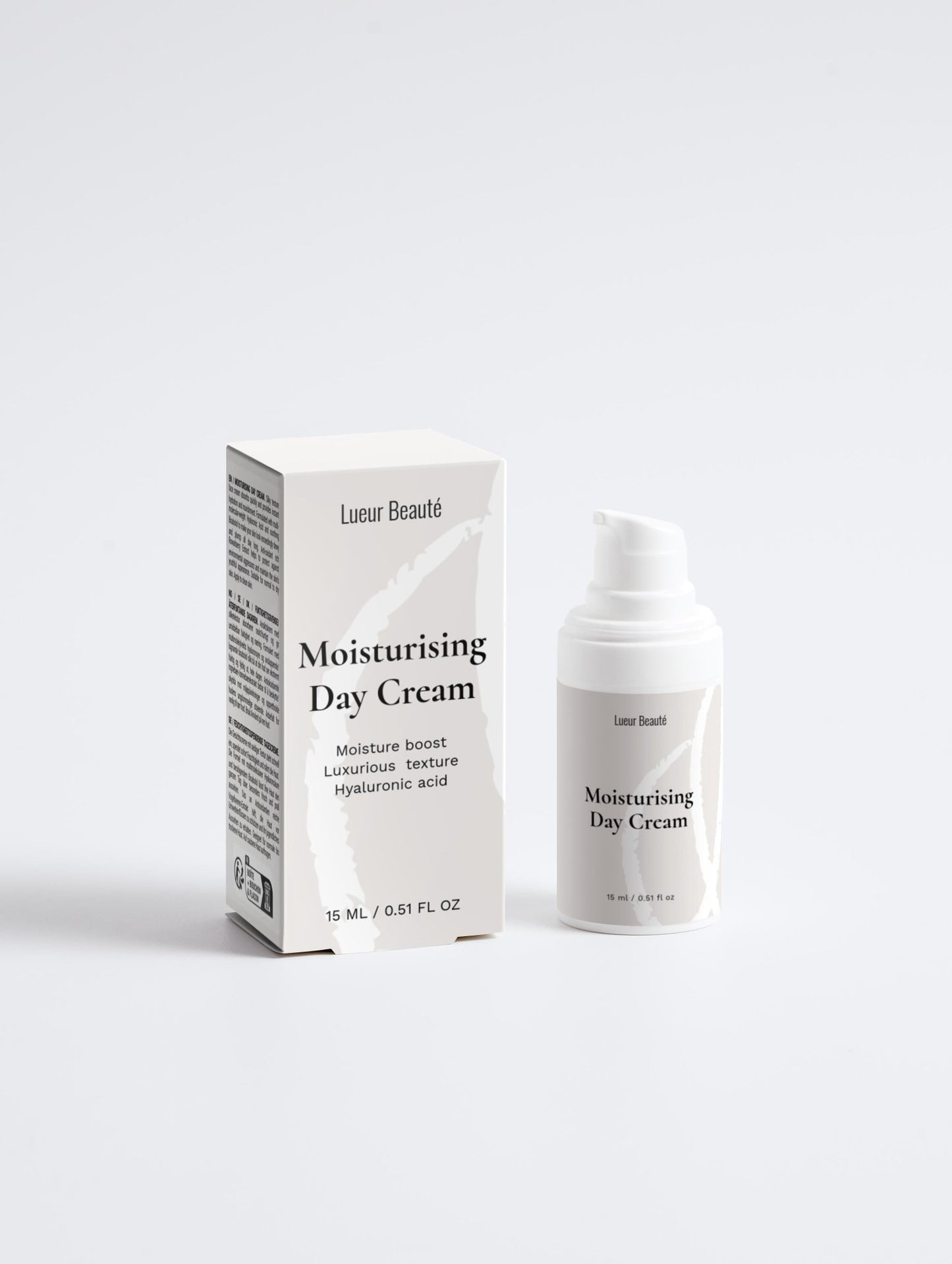 Lunar Beaute moisturizing day cream packaging and bottle on a white background