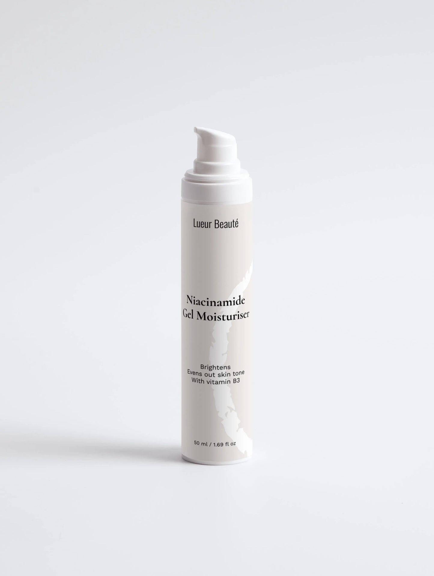 Niacinamide gel moisturiser minimal product shot for brightening and hydrating skin