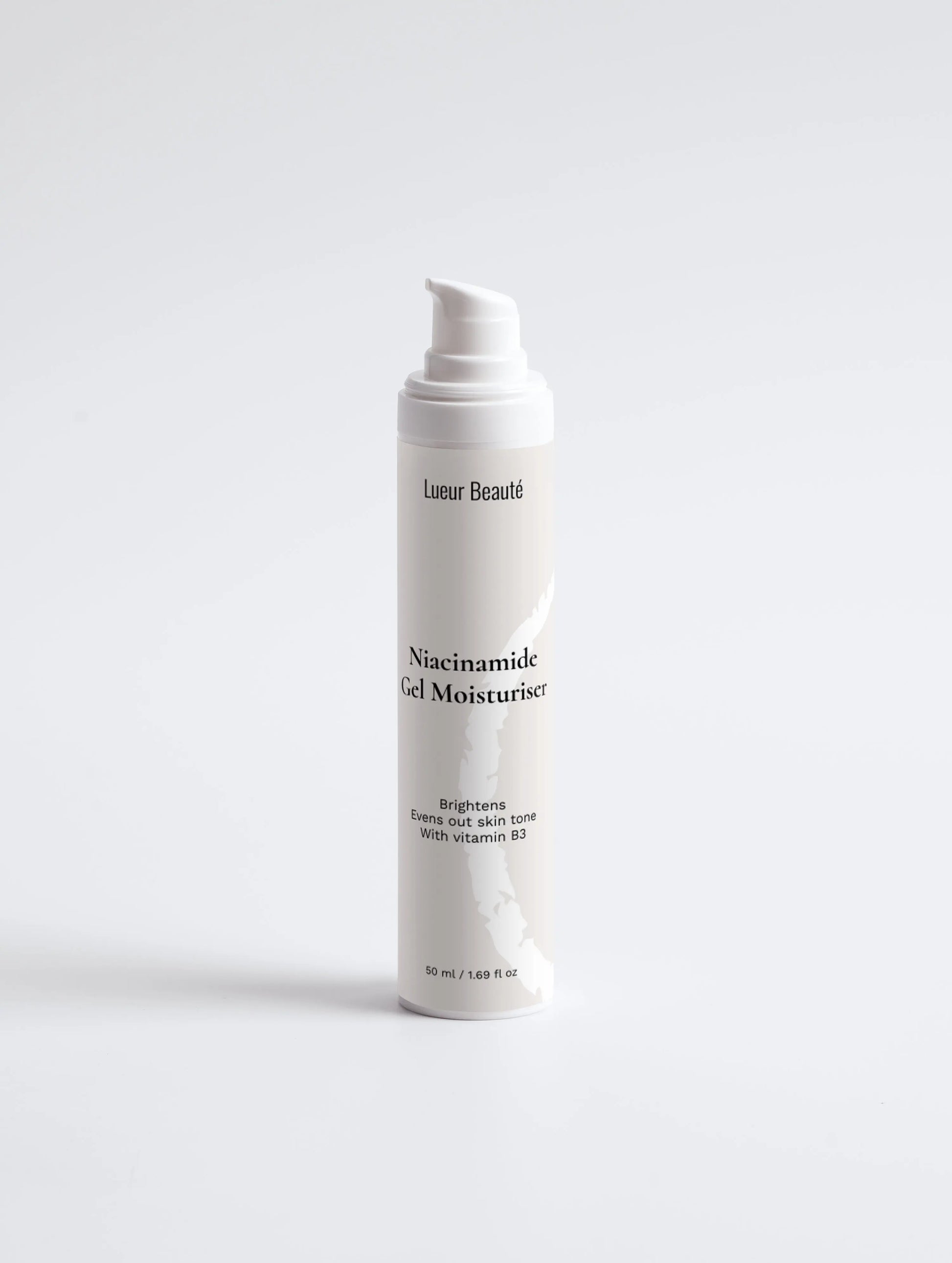Niacinamide gel moisturiser minimal product shot for brightening and hydrating skin