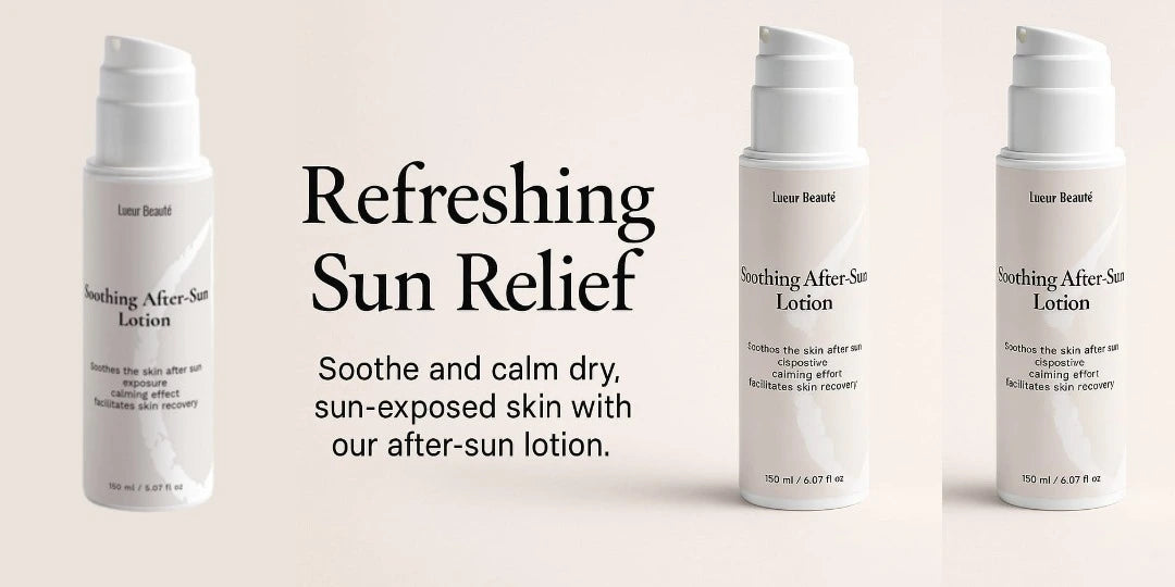 Refreshing Sun Relief after-sun lotion by Lueur Beauté for soothing sun-exposed skin
