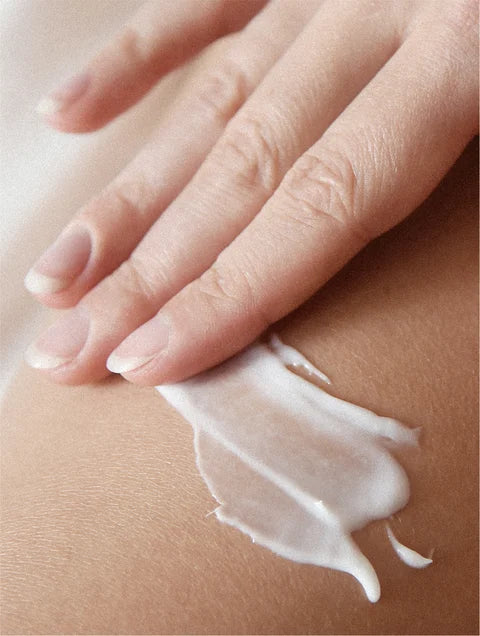 Sensitive body cream applied to skin providing comfort, hydration and protection for sensitive skin
